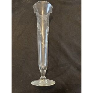 Etched Glass Bud Vases 9 3/4 inch Floral Wheat Design Ruffled Rim